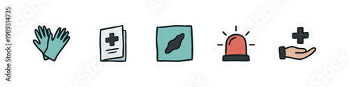 Medical Icons: Gloves, Document, Swab, Strobe, Hand