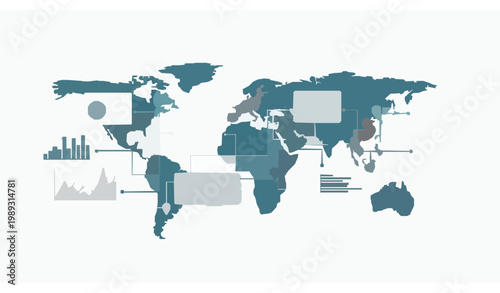 Global map highlighting data visualization and analytics in various regions