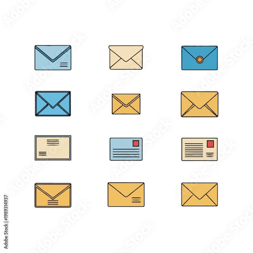 Collection of various envelope icons.