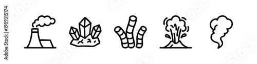 Line art icons of industrial and natural elements
