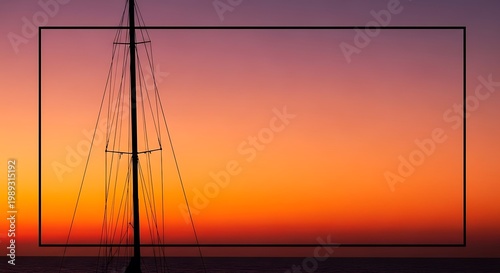 Sunset, sailboat mast, orange sky, gradient colors, silhouette