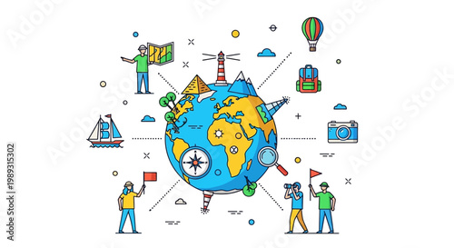 Global Travel Adventure: Planet Earth with Tourist Activities and Landmarks