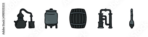 Distillation Equipment and Barrel Colored Icons