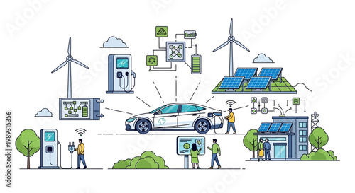 Electric Car Charging Station, Renewable Energy, Smart Grid Ecosystem
