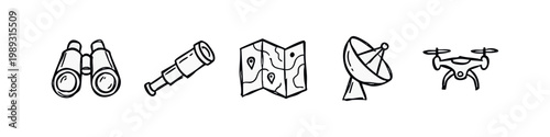 Exploration and Technology Icons Line Drawing