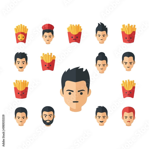 Cartoon faces with fast food.