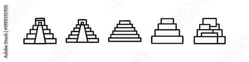 Outline icons of stepped structures and tiered cakes, suggesting architecture or desserts