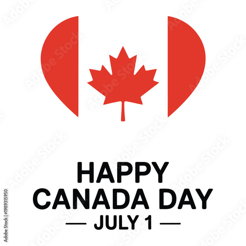 Maple leaf icon forms a heart shape to celebrate the national holiday of Canada on the first of July.