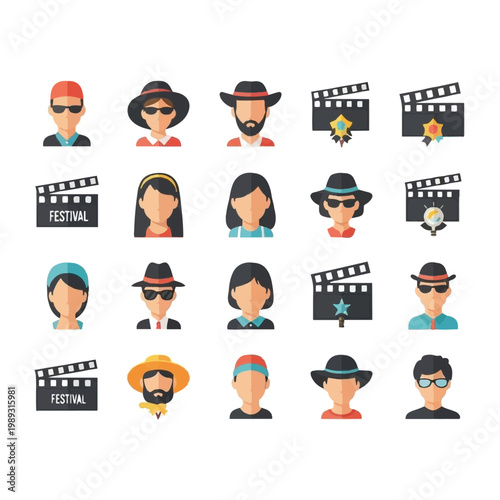 Cartoon people film festival icons.