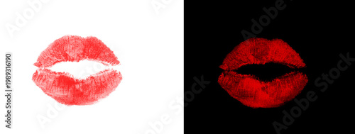 Bild auf Leinwand Minimal Red Lip Texture on Black Canvas with Clean White Margin Contemporary Con
