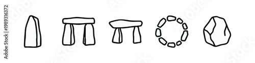 Schilderij op canvas Outline icons: Standing stone, trilithon, dolmen, stone circle, monolith