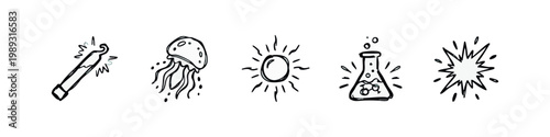 Outline icons for science, chemistry, and natural phenomena