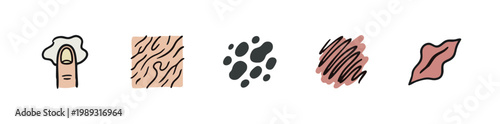 Doodle icons representing skin texture and care