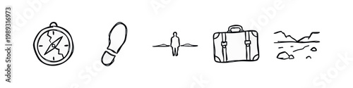 Doodle icons for travel and exploration concepts