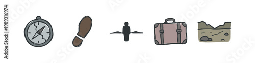 Color doodle icons for travel and exploration concepts