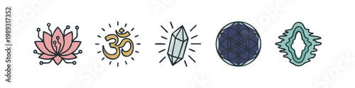 Color Icons: Lotus, Om Symbol, Crystal, Sacred Geometry, Geode