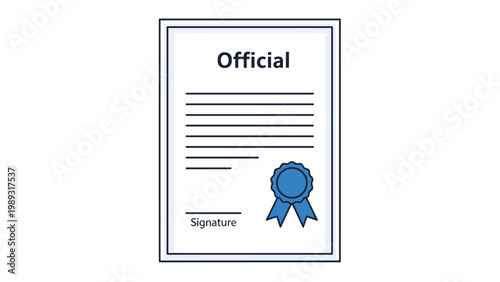 Official certificate document with the word official printed at the top and a blue seal with ribbons at the bottom.