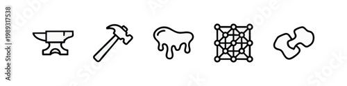 Black Outline Construction and Workshop Icons Set with Hammer and Anvil