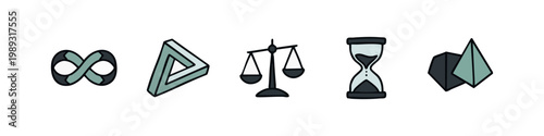 Abstract Conceptual Icons Set with Infinity Symbol Impossible Triangle and Hourglass
