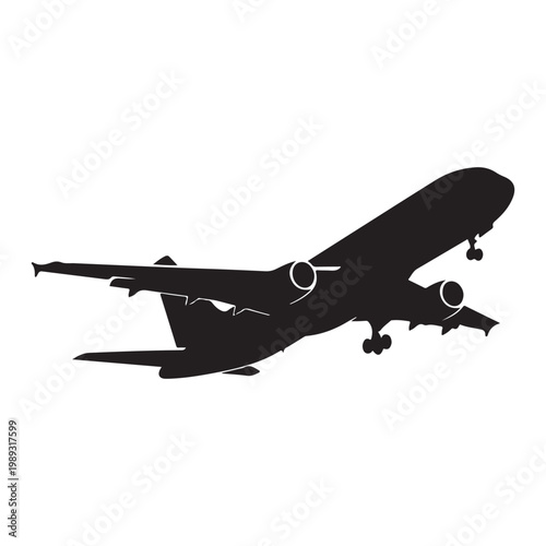 Airplane silhouette flying on white background 