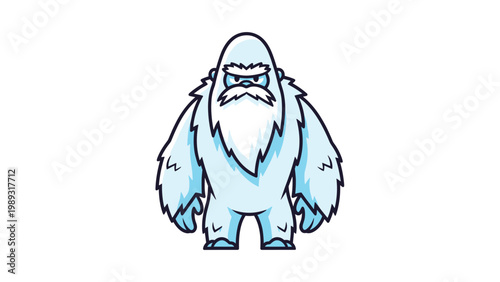 Grumpy yeti character with thick blue fur and a large white beard standing in a powerful pose on a simple white background.