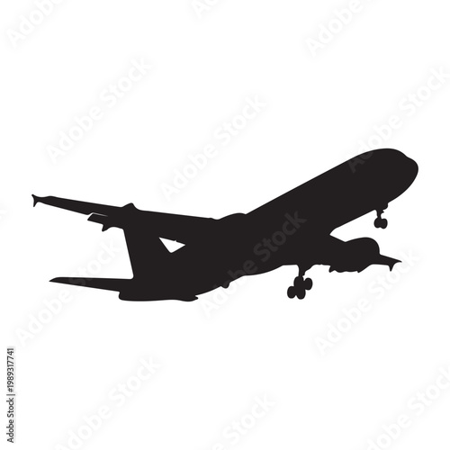 Airplane silhouette flying on white background 