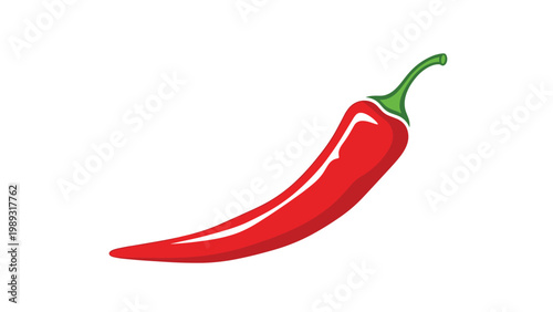 Bright red chili pepper with a green stem isolated on a plain white background representing spicy flavor and intense heat.
