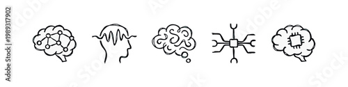 Hand Drawn Sketchy Artificial Intelligence and Brain Technology Icons Collection