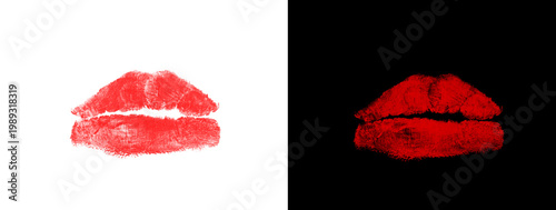 Quadro su tela Abstract Lip Mark in Deep Red on Black Canvas with White Border Creating Dramati