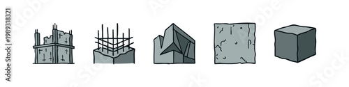 Doodle icons illustrating construction materials and processes