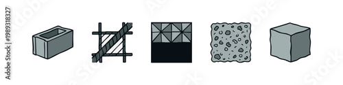 Doodle icons of construction materials and components