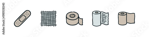 Doodle icons related to medical bandages and wound care