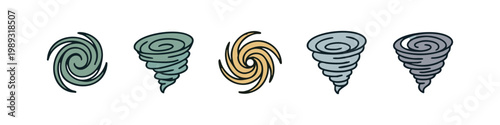Tornado and Cyclone Icons: Abstract Swirl Shapes