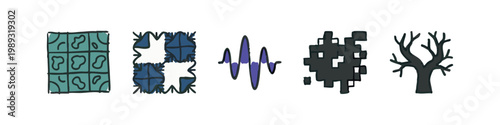 Abstract patterns and sound wave icons, colored illustration