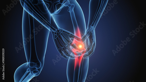 X-ray 3d Render of a Male Human suffering from knee pain