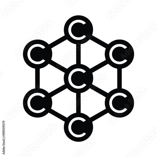 Carbon molecule structure features connected atoms in a geometric scientific diagram layout today.