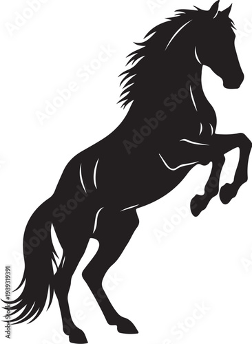 Black horse silhouette, rearing horse icon, animal vector, equine illustration, black and white
