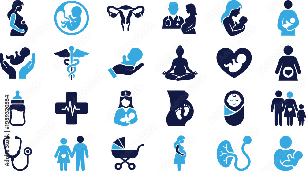 Fototapeta premium Collection of gardening and planting icons with people hands and tools.