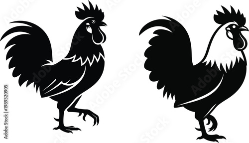 Rooster chicken bird farm silhouette animal agriculture set