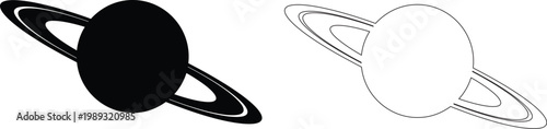 Saturn planet ring astronomy space universe outline icon.