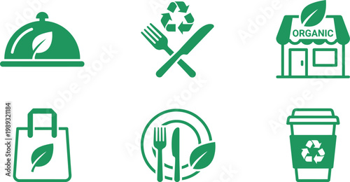 Eco friendly icons set for sustainable living and organic food