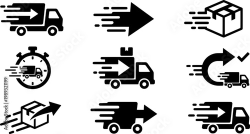 A collection of black and white delivery icons