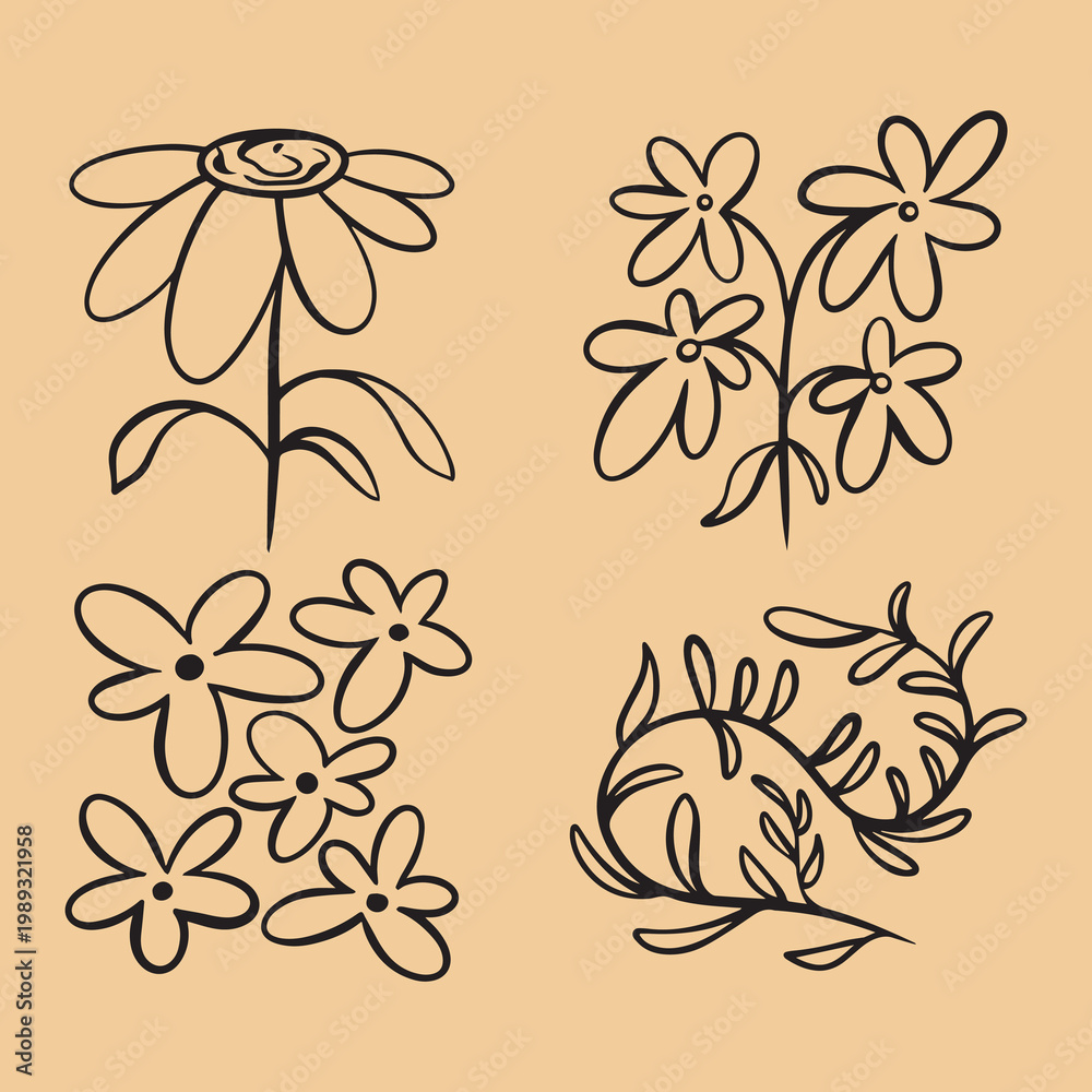 Obraz premium Hand Drawn Flower Floral Vector Illustration