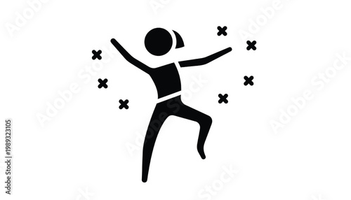 Runner silhouette with celebratory pose and swirling motion marks for sports and active lifestyle illustrations