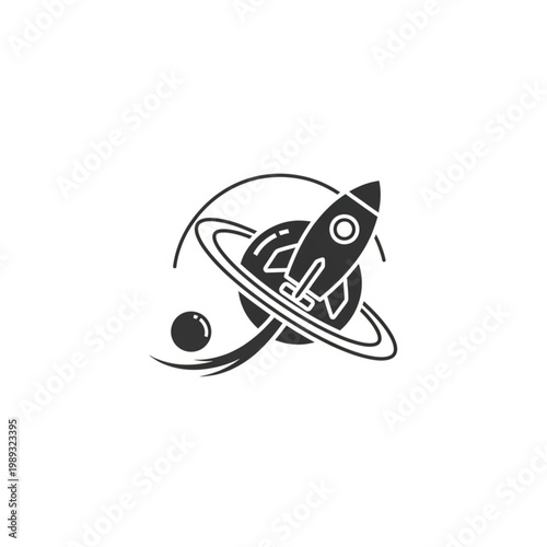 Simple Line Art Rocket Ship Illustration.