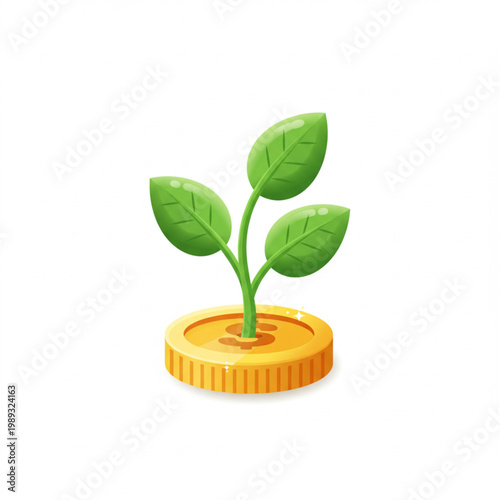 Green Sprout Growing from Gold Coin.