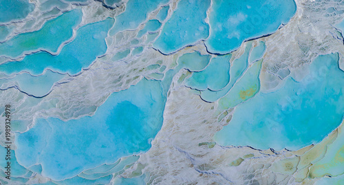 Summer Season Pamukkale Travertines Drone Photo, Pamukkale Denizli, Turkiye (Turkey)