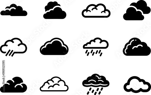 Cloud weather icon rain overcast nature climate set