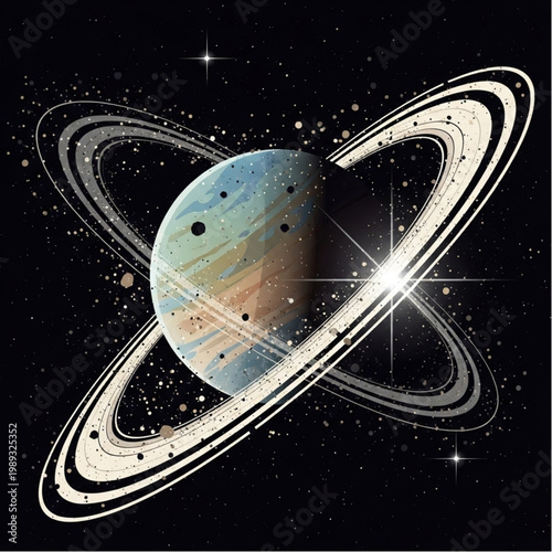Saturn Planet with Rings in Space.