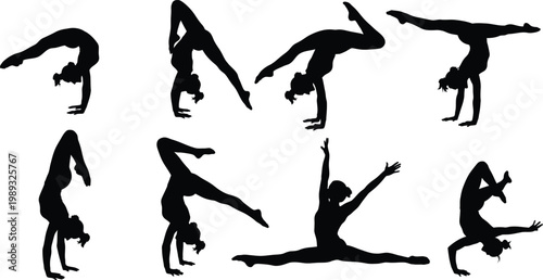 Female acrobat gymnast flexible pose silhouette